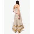 thumbnail image 3 of Beige Checkerboard Print Sleeveless Spaghetti Strap Flowy Maxi Dress With Ruffle Hem, 3 of 5