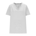 thumbnail image 4 of Womens Linen Shirt Casual Short Sleeve V Neck Cotton Blouse Loose Fit Work Gauze Tops 2025 Fashion Outfits, 4 of 6