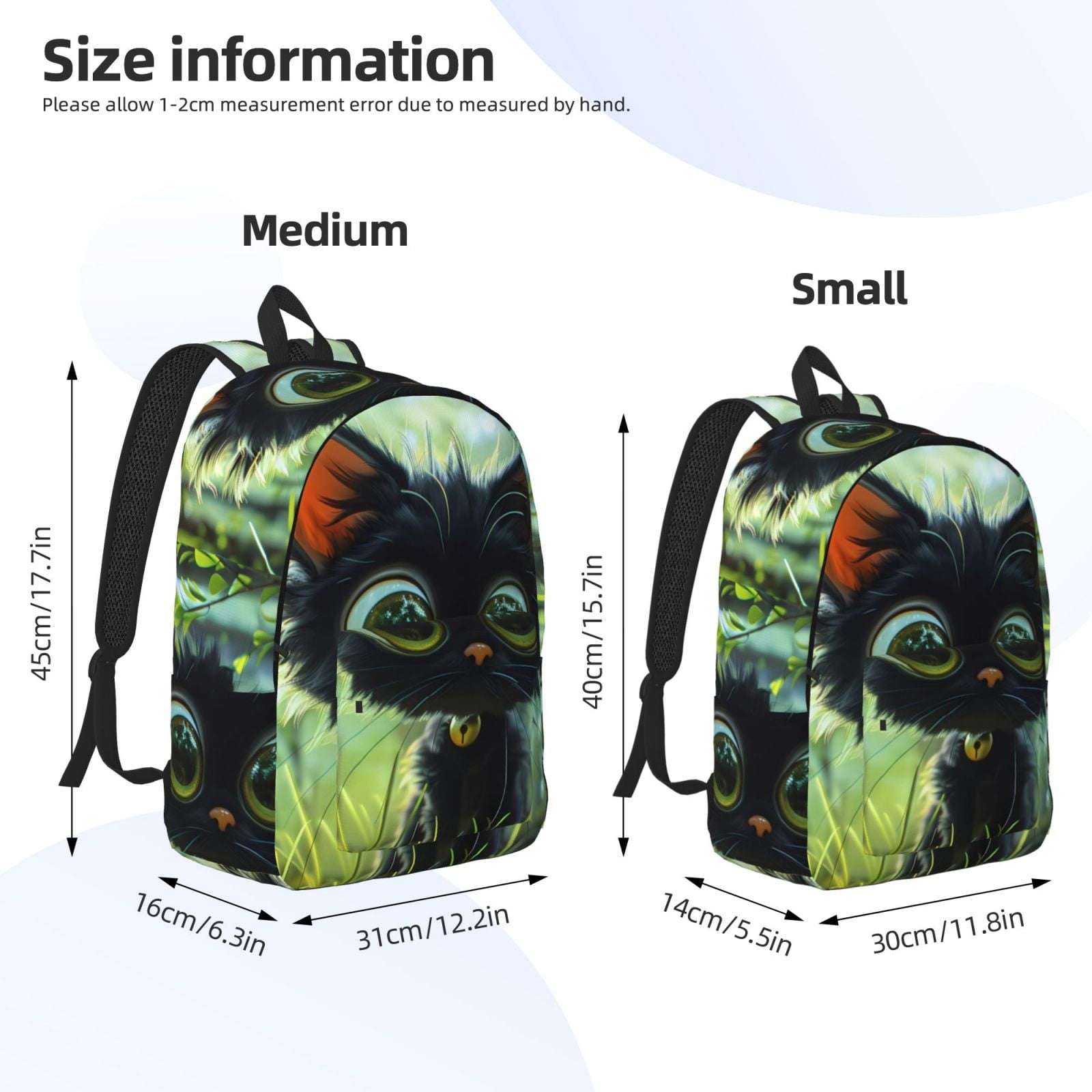 Defioc Cute Big-Eyed Black Cat for Canvas Backpack,Travel Rucksack Unisex Knapsack Laptop Backpack for Work & College -Small