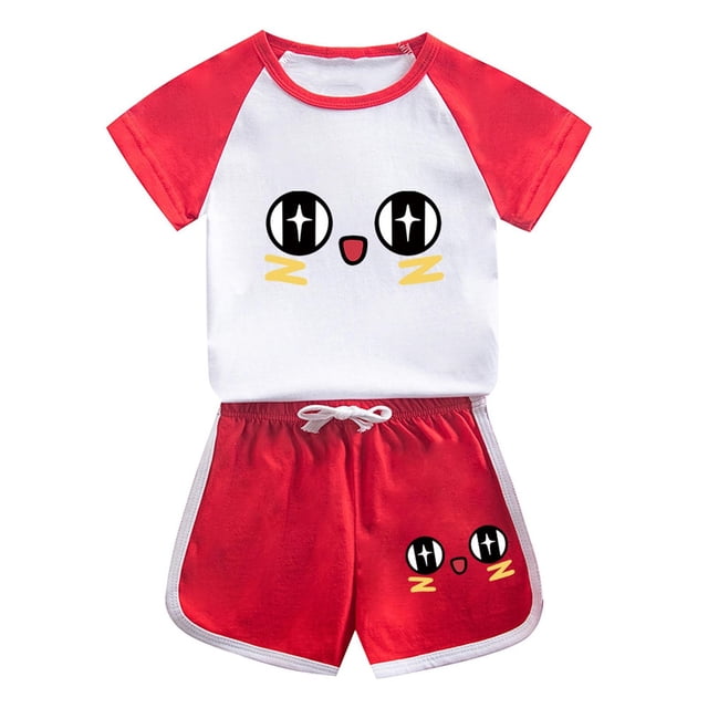 Odeerbi 1-12 Años Niños Niñas Conjuntos de Verano Estampado Algodón Manga Corta Raglan Camisas Pantalones Cortos Conjunto de Dos Piezas