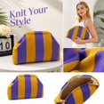 thumbnail image 2 of Knitted Cosmetic Organizer Pouch with Large Capacity and Flap Closure, Purple and Yellow Striped, for Women, Travel Bag Organizer, 2 of 6