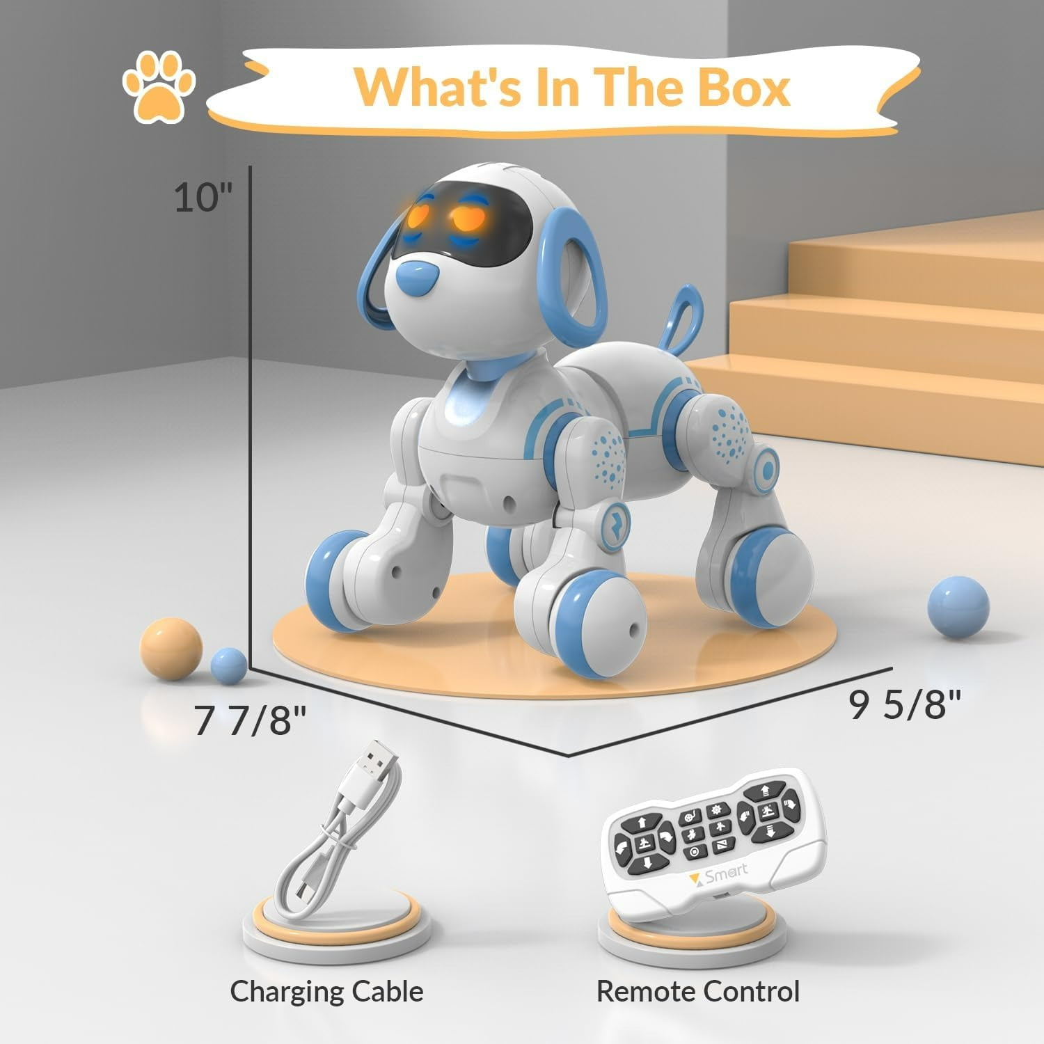 Ficcug Remote Control Robot Dog for Kids, Intelligent Programmable Interactive Puppy Pet Toys with Touch Sensing,Dance & Music,Gift for 3 4 5 6+ Ages Boys Girls,Blue