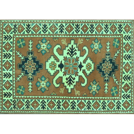 Ahgly Company Machine Washable Indoor Rectangle Geometric Turquoise Blue Traditional Area Rugs, 8' x 10'