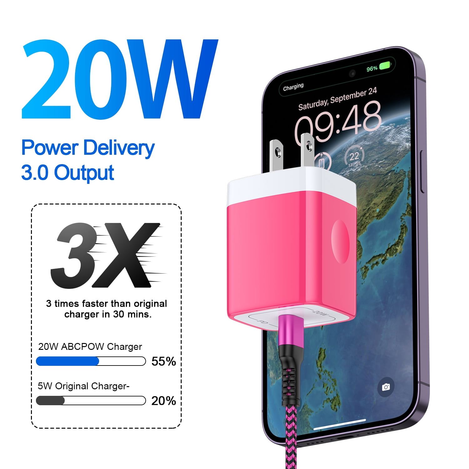HAOANO USB C Wall Charger Block,2Pack 20W PD Android Type C Charger Block Fast Charging Block USB C Power Adapter w/ 2PCS USB C Charging Cable 6ft Type C Charger Cords Compatible for iPhone 14 13 12