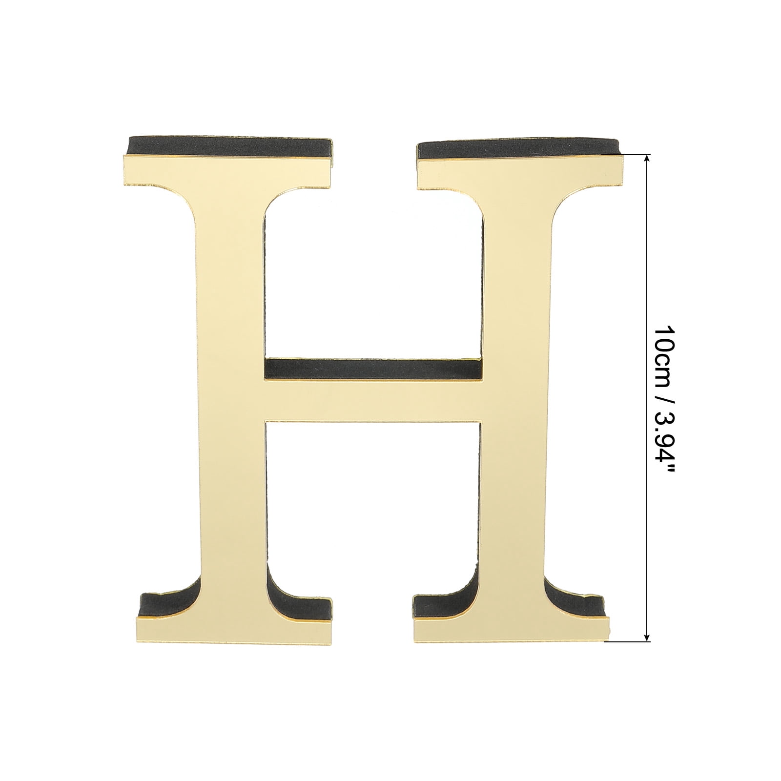 Unique Bargains 3D Acrylic Alphabet Mirror Wall Stickers Self-Adhesive Gold H Shape