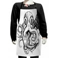 thumbnail image 1 of Octopus Kids Apron, Illustration of an Octopus Holding a Ships Anchor in a Vintage Woodblock Style, Boys Girls Apron Bib with Adjustable Ties for Cooking Baking Painting, Black White, by Ambesonne, 1 of 2