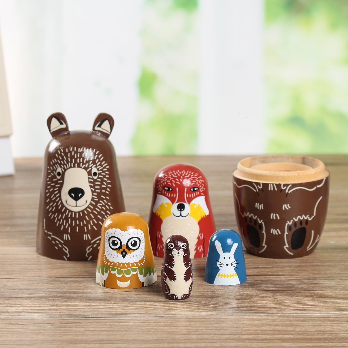 5pcs Wooden Animal Bear Russian Doll Matryoshka Toy Decor Nesting Dolls Kid Gifts - Walmart.com