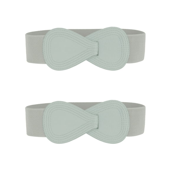 Cinturón elástico de cuero sintético con hebilla en forma de 8 Inspire Chic de 2 piezas para dama 39.4x2.36" (LxW) Gris