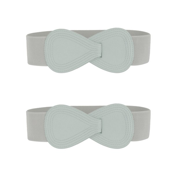 Cinturón elástico de cuero sintético con hebilla en forma de 8 Inspire Chic de 2 piezas para dama 39.4x2.36" (LxW) Gris