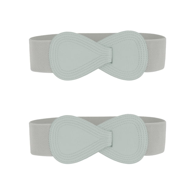 Cinturón elástico de cuero sintético con hebilla en forma de 8 Inspire Chic de 2 piezas para dama 39.4x2.36" (LxW) Gris