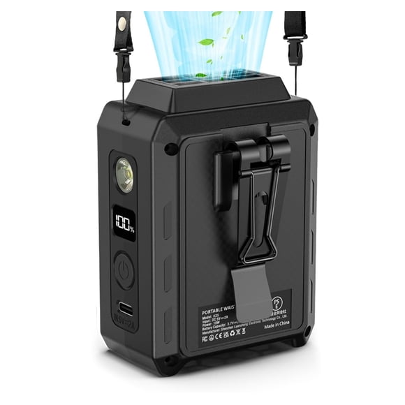 Ventilador portátil CAZOKASI con clip de cintura portátil con iluminación de 5000 mAh