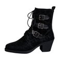 thumbnail image 2 of EliteGoogv Womens Leopard Print Mid Calf Boots Lace Up Dial Strap Faux Suede Boots For Women Winter Comfortable Footwear US:9, 2 of 9