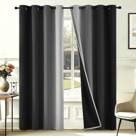 JIANCOL 100% Blackout Curtains for Bedroom,Black Greyish White Ombre Room Darkening Curtain for Living Room Grommet Window Curtains 84 inches Long,Thermal Insulated Gradient Drapes,2 Panels,52x84