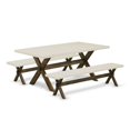 thumbnail image 6 of East West Furniture X2-727 3 Piece Modern Dining Table Set - 1 Linen White Dinning Table and 2 Dining Room Bench - Stable and Sturdy Construction - Distressed Jacobean Finish, 6 of 9