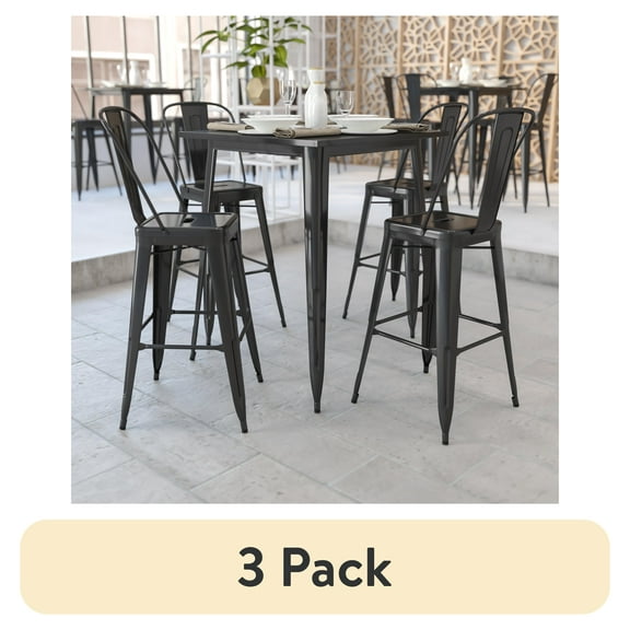 (3 pack) Emma   Oliver Commercial Grade 31.5" Square Black Metal Indoor-Outdoor Bar Height Table