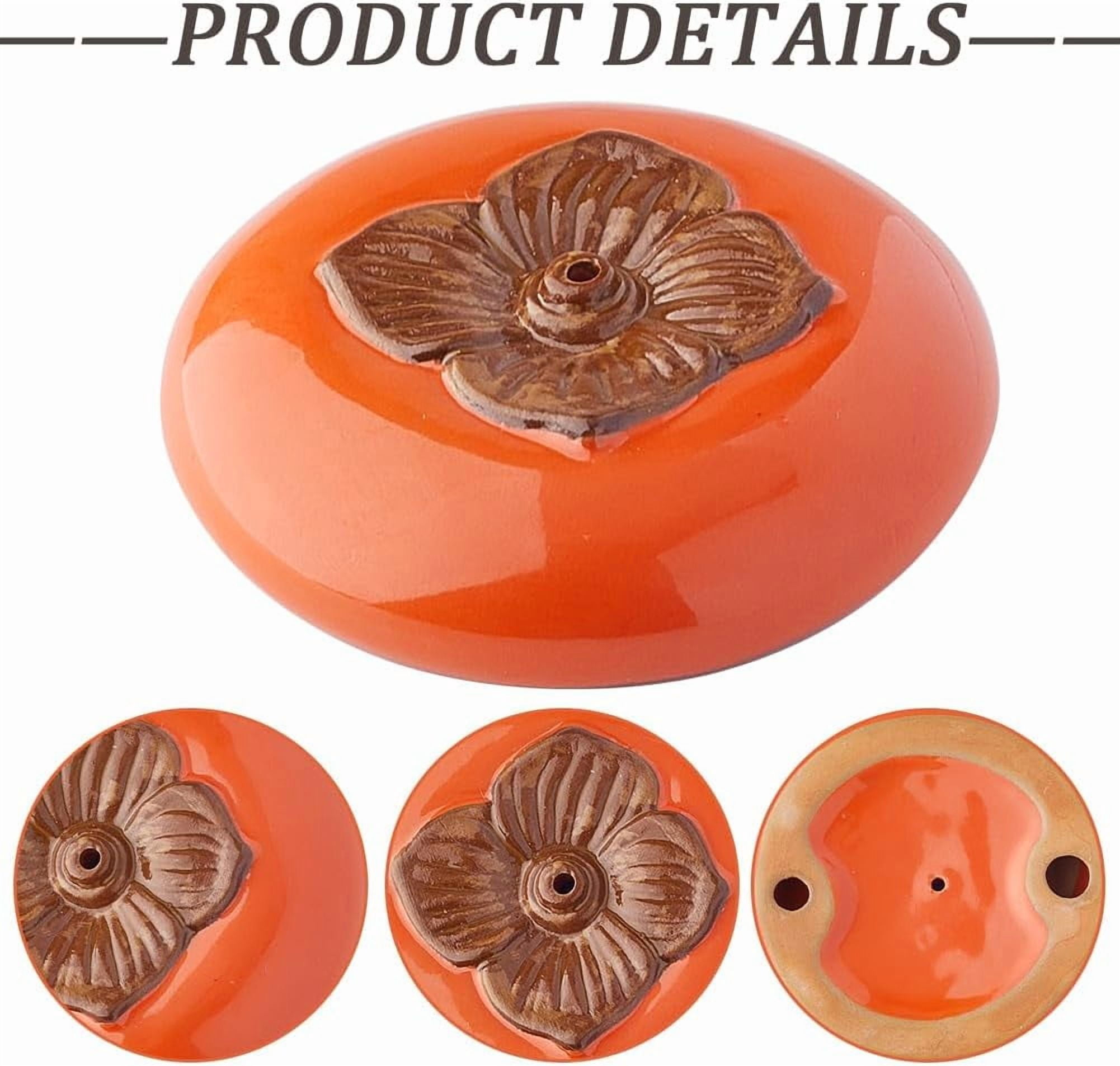 Incense Holder Orange Ceramic Incense Stick Burner Persimmon Shape Creative Handmade Incense Tray Support Stand Porcelain Coil Base for Studio Living Room Home Fragrance Decoration
