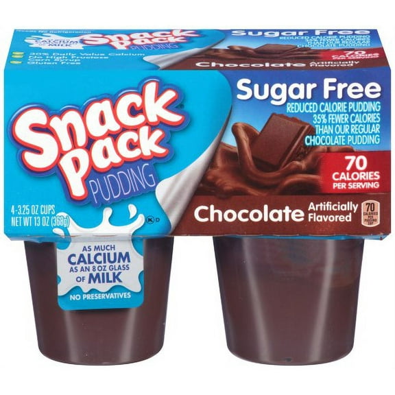 Snack Pack Sugar-Free Chocolate Pudding Cups, 3.25 oz, 4-Count (Pack of 6)