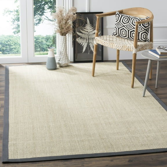 SAFAVIEH Natural Fiber Forrester Border Sisal Area Rug, Marble/Grey, 5' x 8'