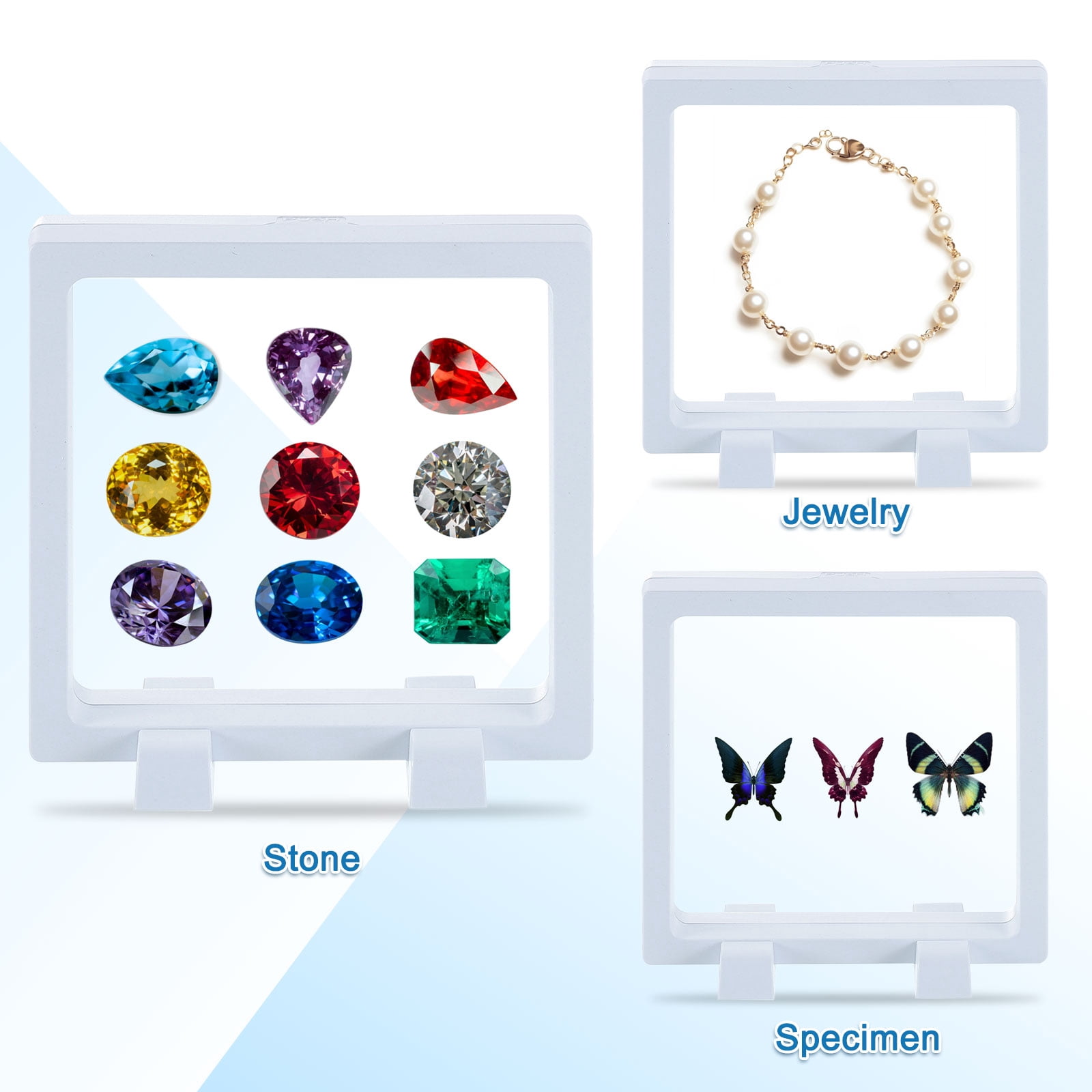 Unique Bargains 4pcs 3D Floating Display Frame Holder Jewelry Box White 7.1" x 7.1" x 0.8"