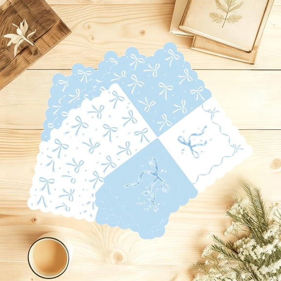20PC Napkins 6.7*6.7 IN Bow Theme Party Decorations,Disposable Paper Luncheon Dinner Napkins for Girls Coquette Themed Birthday Wedding Bachelorette Baby Shower Supplies Table Decor Blue&white