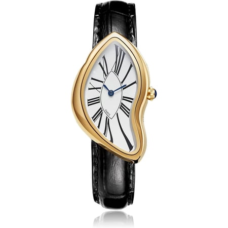 Creative Melting Luxury Watch for Men Women Stylish Analog Quartz Wristwatch with Genuine Leather Strap, Roman Numeral Dial, Waterproof, Business Casual Dress Watch