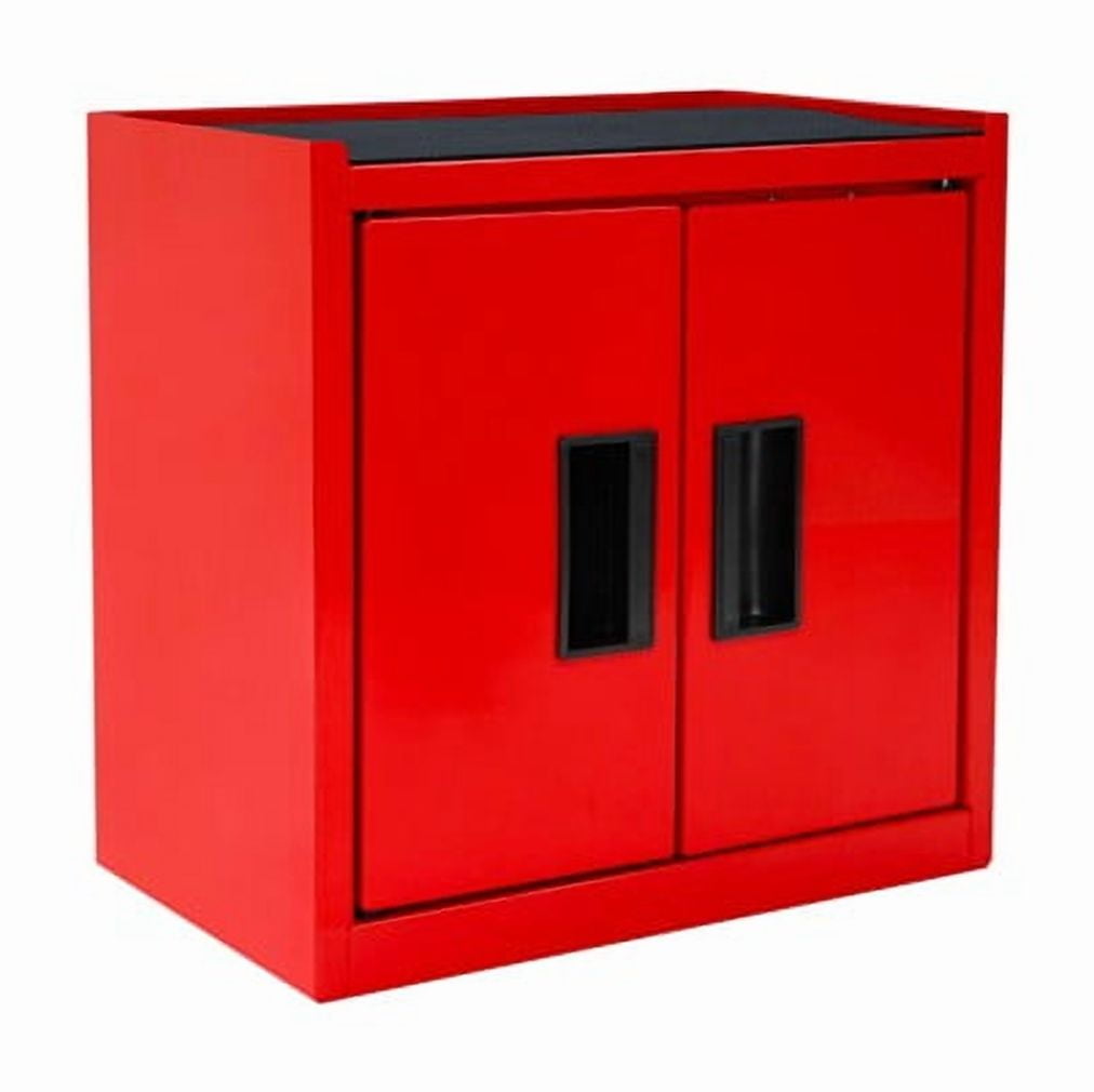 Hyper Tough Mini Tool Cabinet, 11.6-Inch Steel Storage, Red, Double Doors, Non-Slip Top Mat