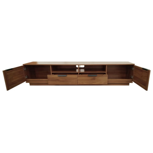 78-Inch TV Stand for TVs up to 85", Modern Rattan Media Console with 2 Drawers & Open Shelving, Soft-Close Doors, Cable Management, Entertainment Center for Living Room