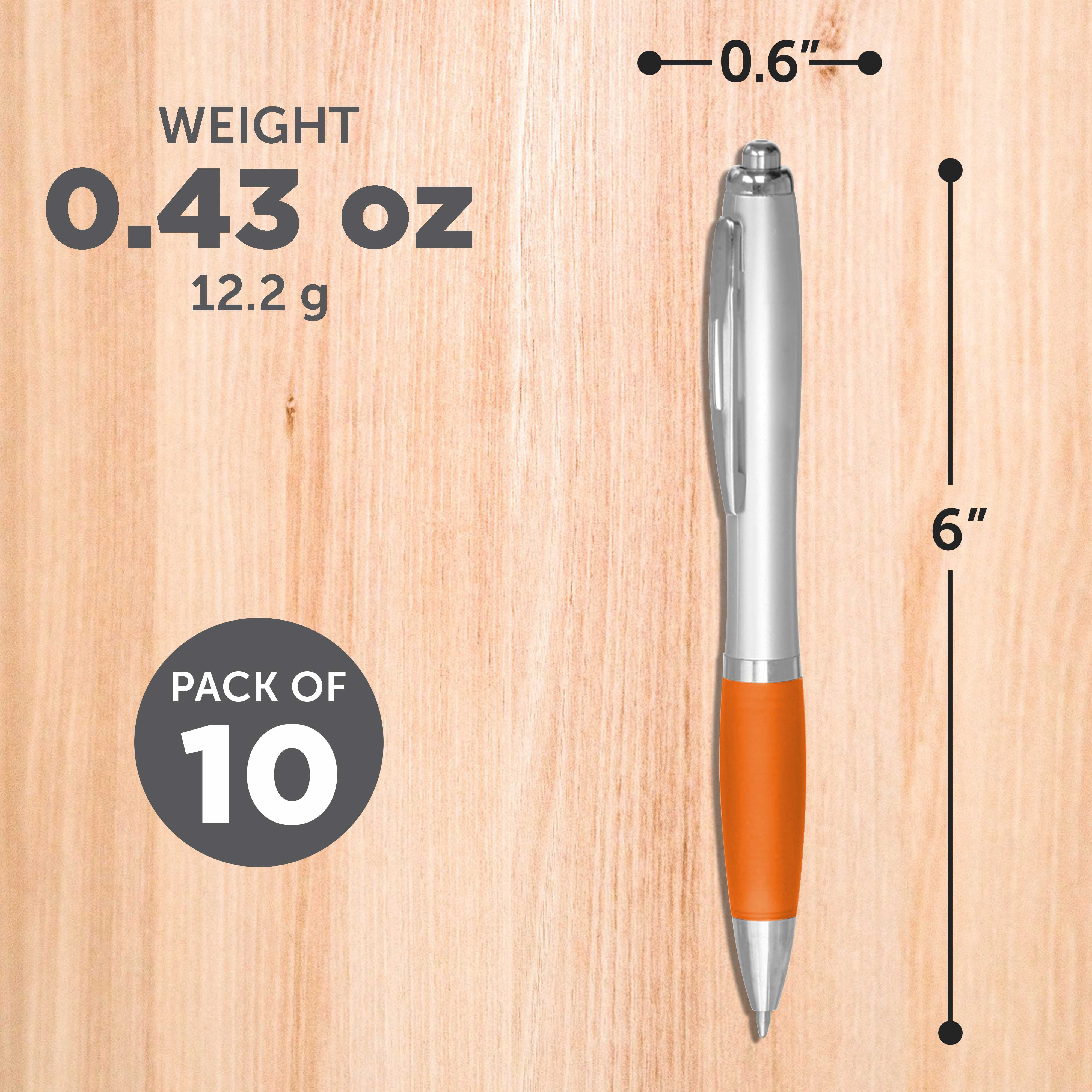 Ballpoint Pens With Rubber Grip, 10 pack, Black Ink Writing Pens in Bulk, Orange