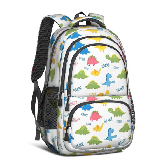 Colorful Dinosaur with Roar Pattern Cute School Backpack Bag with Padded Back and Adjustable Shoulder Straps 16.9 X 12.6 X 5.9 Inches