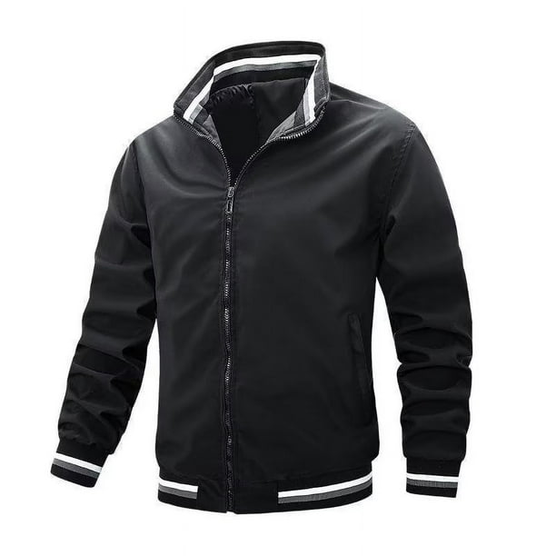Chaqueta de hombre con cuello alto de moda casual a rayas.