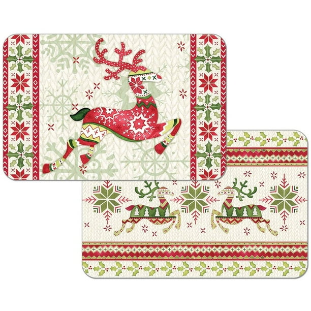 4 Reversible Washable Plastic Placemats, Nordic Noel