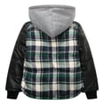 thumbnail image 2 of Richie House Little Boys Green Plaid Faux Leather Hooded Padding Jacket 3/4, 2 of 2