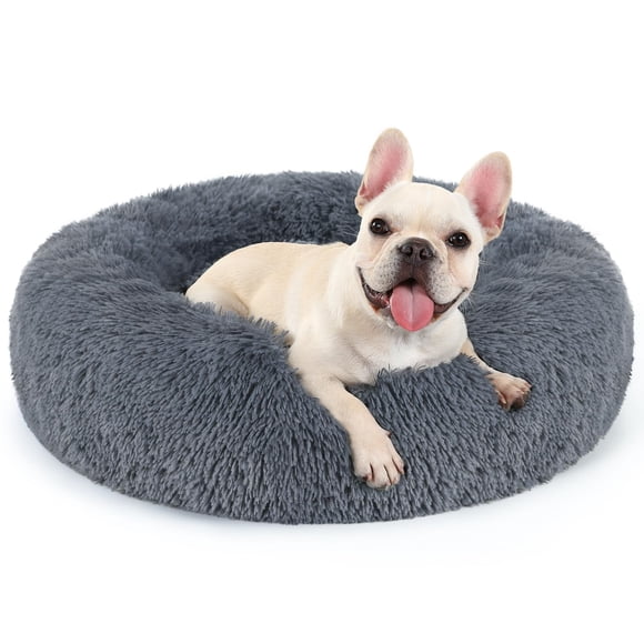 Cama para perros Rabbitgoo Fluffy Donut, lavable, 60 x 60 x 14,5 cm, gris oscuro
