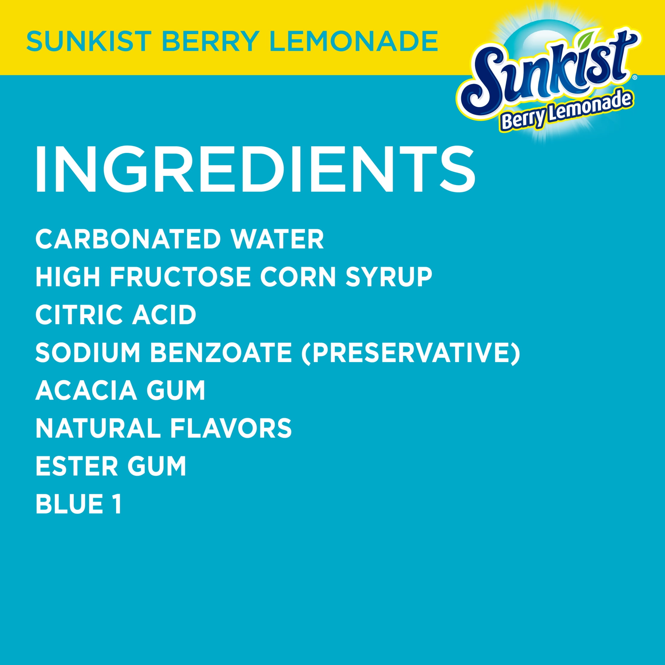 Sunkist Caffeine Free Berry Lemonade Soda Pop, 12 fl oz, 12 Pack Cans, Allergens Not Contained