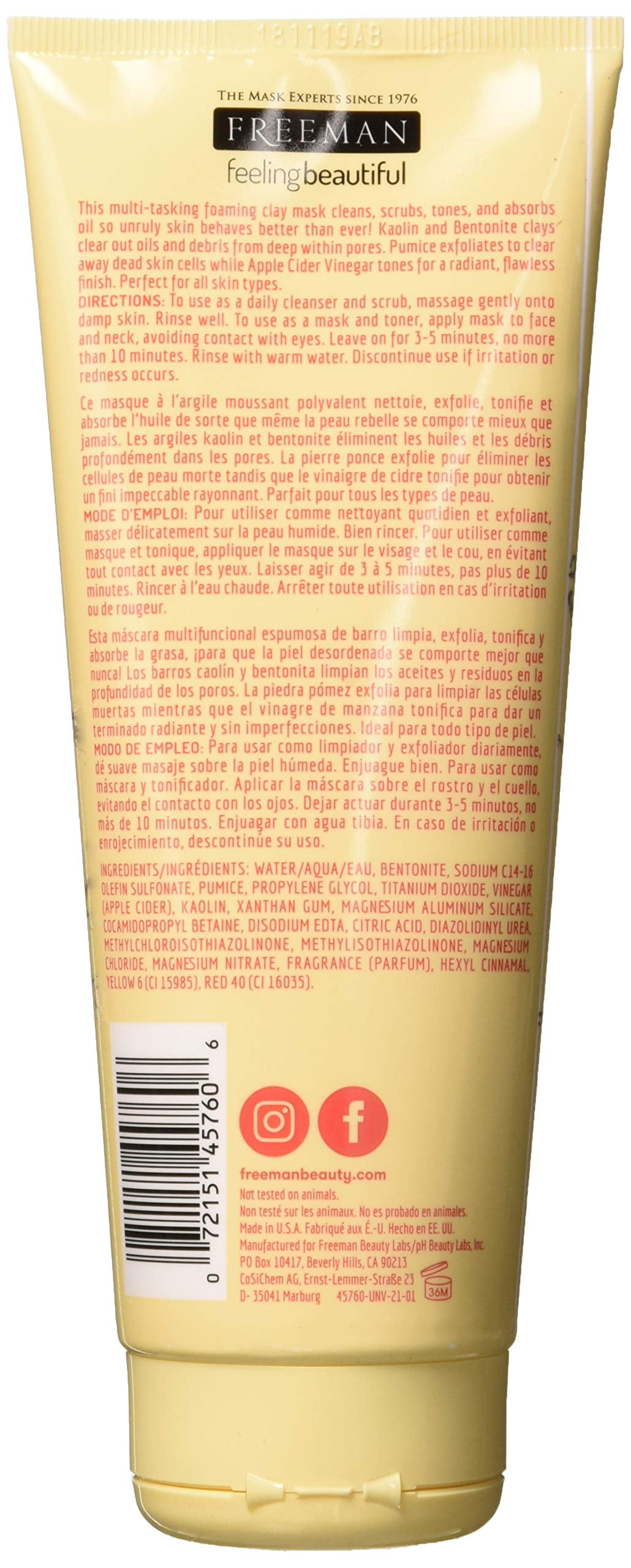 Freeman Feeling Beautiful Apple Cider Vinegar 4-in-1 Foaming Clay Mask