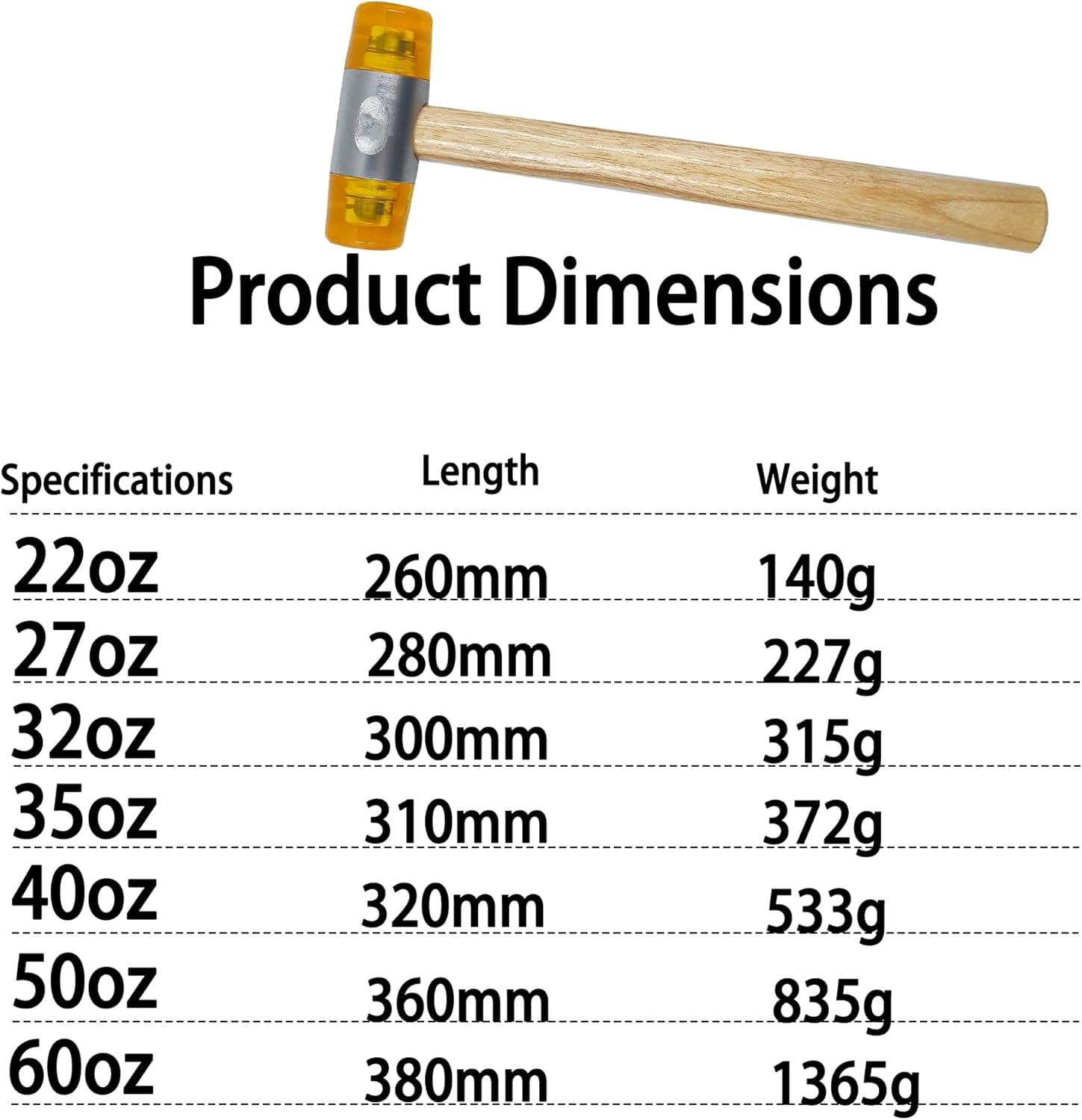 50 Oz Double-Sided CA Plastic Nylon Rubber Mallet with Wooden Handle, Yellow Industrial Safety Hammer