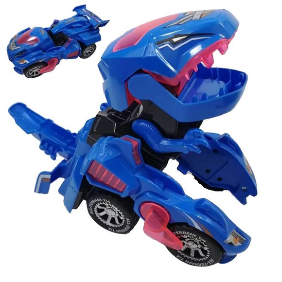 (blue)Transforming dinosaur car universal robot toy light music dinosaur toy car