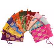 Sunsoul by Touchstone New Gorgeous Indian Traditional Leaf Printed Bags Pouches Potli For Gift Wedding Jewelry Packaging Bridal Party Favors Assorted Colors Set Of 9 For Women.