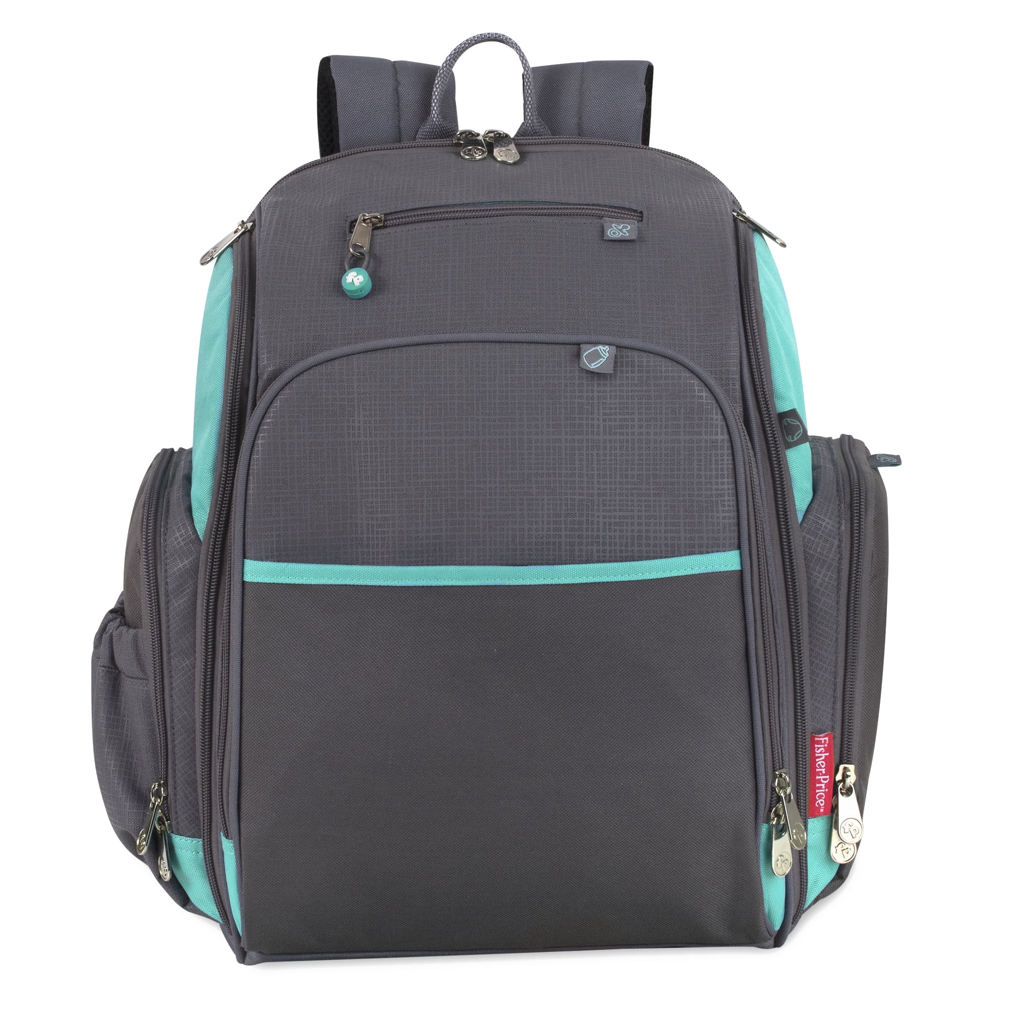 FISHER PRICE KADEN DIAPER BAG BACKPACK GRAY AQUA