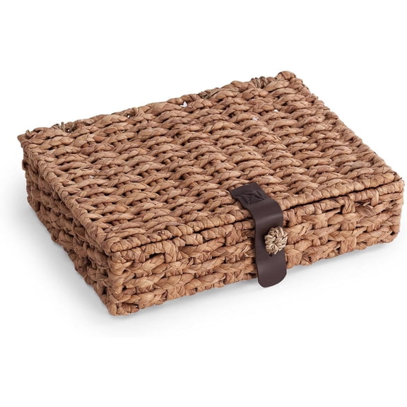 Bohorizon Wicker Storage Basket with Lid,  Woven Decorative Box for Shelf,  Coffee Table,  Console Table, 11.0''x7.9''x3.7'', Pack of 1, Natural Color