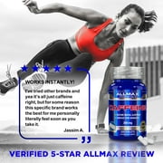 حبوب الكافيين الغذائية Allmax ، امتصاص سريع ونباتي ، 200 ملغ لكل حصة ، 100 قرص
