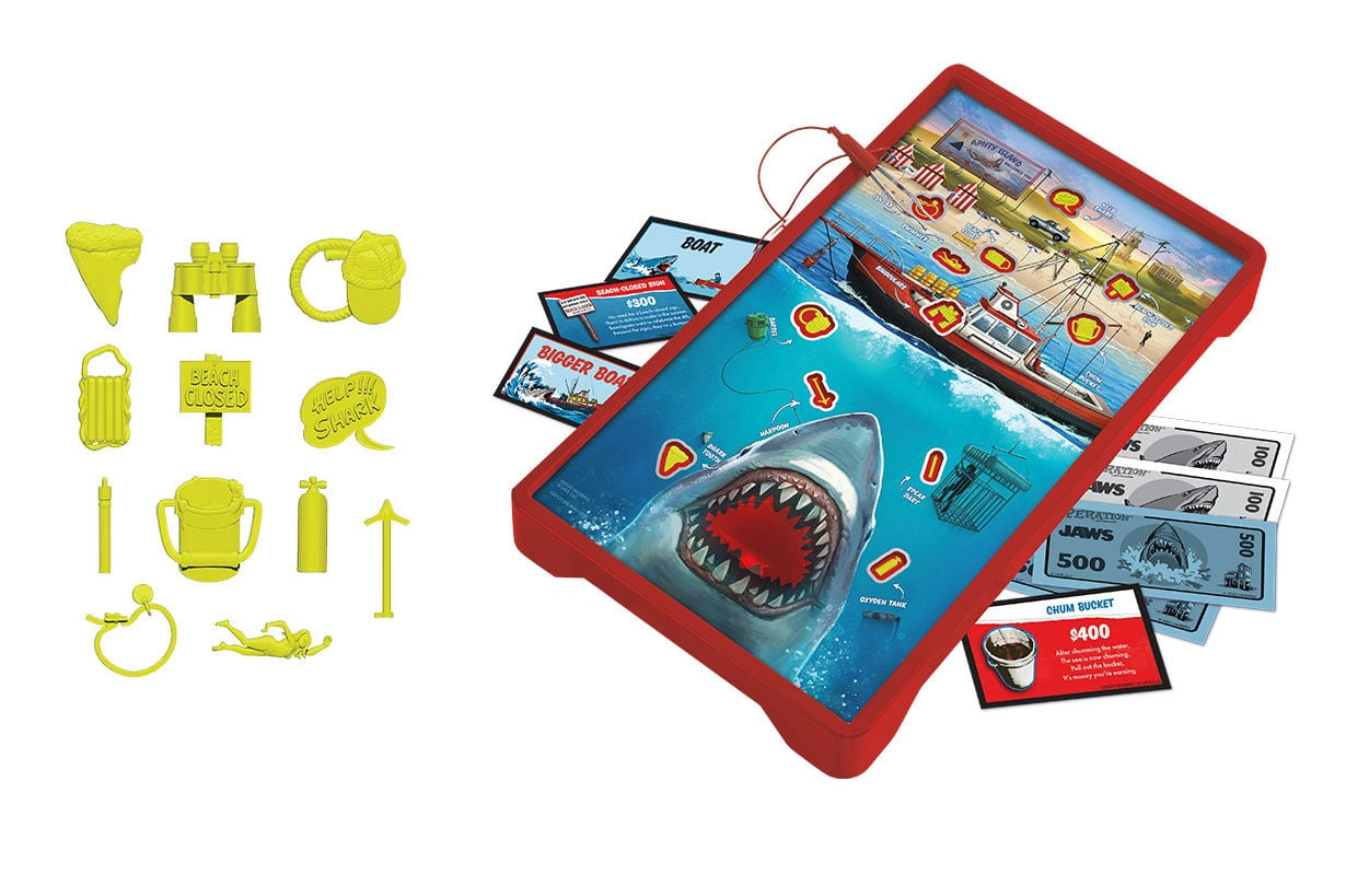Operation: Jaws Board Game, Test Your Skills and Celebrate The 50th Anniversary, Featuring 12 Custom Pieces from Shark Tooth to Harpoon, Protect Beach Goers and Remove Evidence on Amity Island