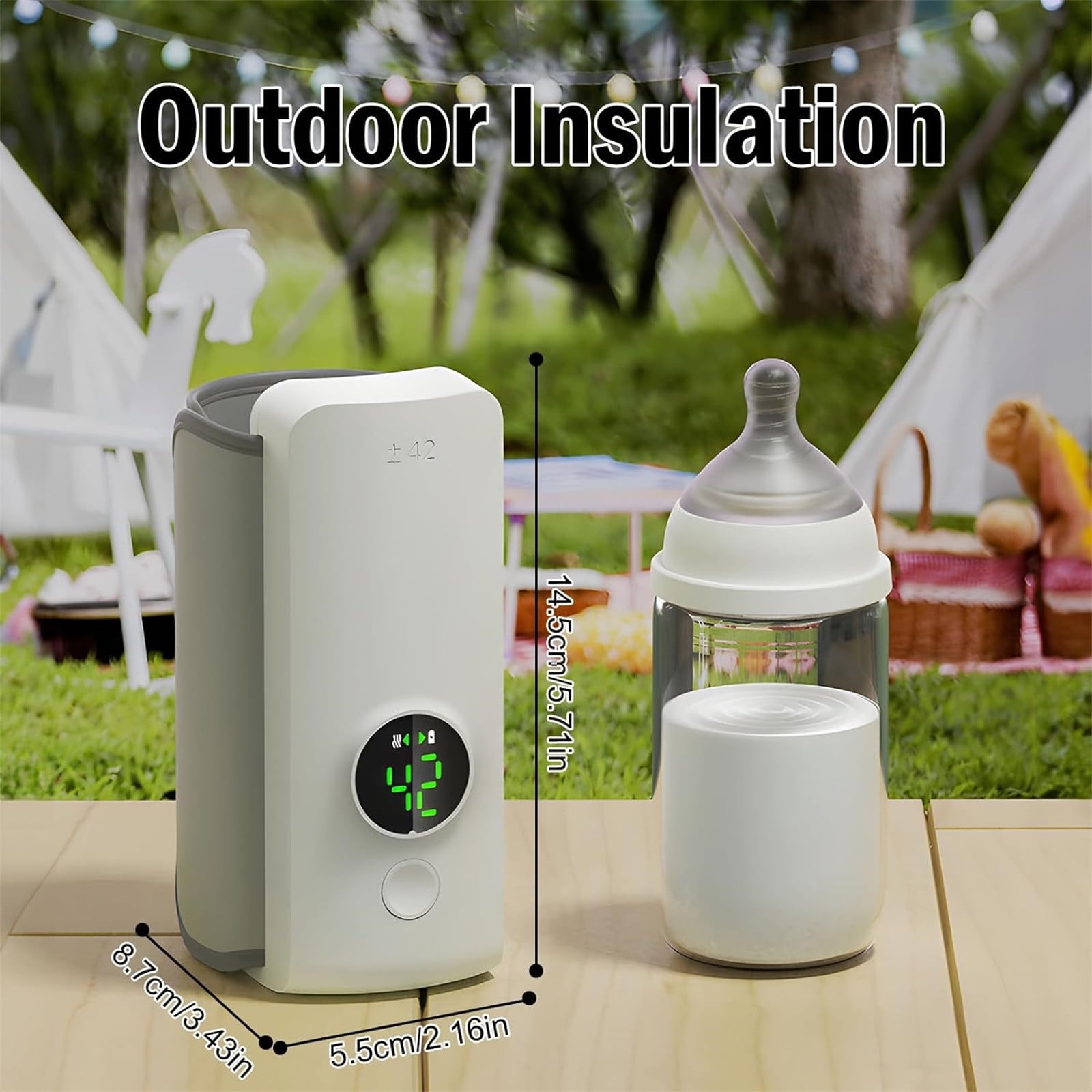 AUHomi Portable Baby Bottle Warmer for Travel, Fast-Heating & Long-Lasting Warming UP to 5H, Precise Temperature Control, Comfortable Baby Feeding on The Go, Waterless Warming Milk, 1PCS