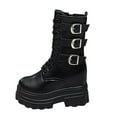 thumbnail image 2 of Bnwani Women Boots Footwear Fashion Toe High-Heel Thick High Casual Leather Retro Boot Black Size 5.5, 2 of 5