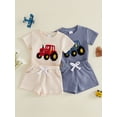 thumbnail image 3 of BemeyourBBs Newborn Baby Boys Summer Clothes Waffle Knit 2 Pieces Outfits Cute Tractor Embroidery Short Sleeve Romper Tops and Pockets Shorts Set, 3 of 9