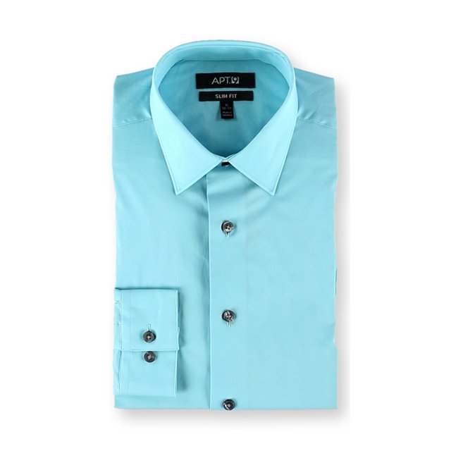 Apto. 9 Camisa de vestir con botones, delgada, alta, para hombre, azul, cuello de 15" y manga Apt. 9 Botones al frente