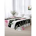 thumbnail image 6 of Full Flat Sheet 81"x96", Pink Roses Soft Lightweight Bedding Flat Sheets Only, Romantic Flowers Leaves Floral Black Stripes Brushed Microfiber Top Bed Sheet, Breathable StainResistant Bedsheets, 6 of 9