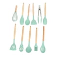 thumbnail image 4 of Juego de utensilios de cocina de 12 piezas Juego de utensilios de cocina de silicona con soporte Mango de madera para artículos esenciales para el hogar Utensilios de cocina antiadherentes Verde, 4 of 14