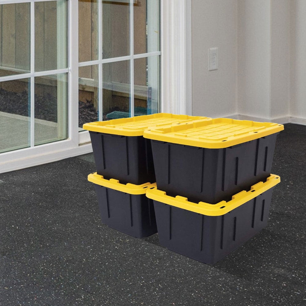 Stackable 27 Gallon Storage Bin Snap Lockable Lid Heavy duty Warehouses  Garage