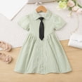 thumbnail image 2 of Gubotare Robes pour Bébé Robe pour Tout-Petit Petite Fille Robe Imprimée Robe Smockée Manches Courtes Col Claudine Robes à Carreaux 5T 6T (Vert,5-6 Ans), 2 of 9